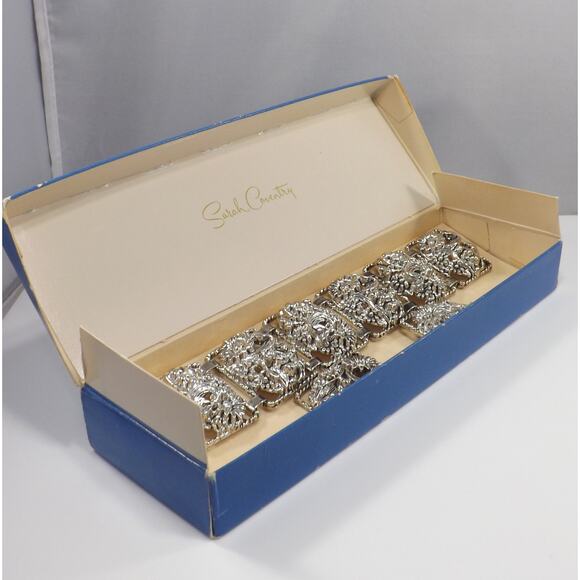 Sarah Coventry Book Chain Floral Bracelet Earrings Set, 1960s, Original Box - Picture 8 of 10